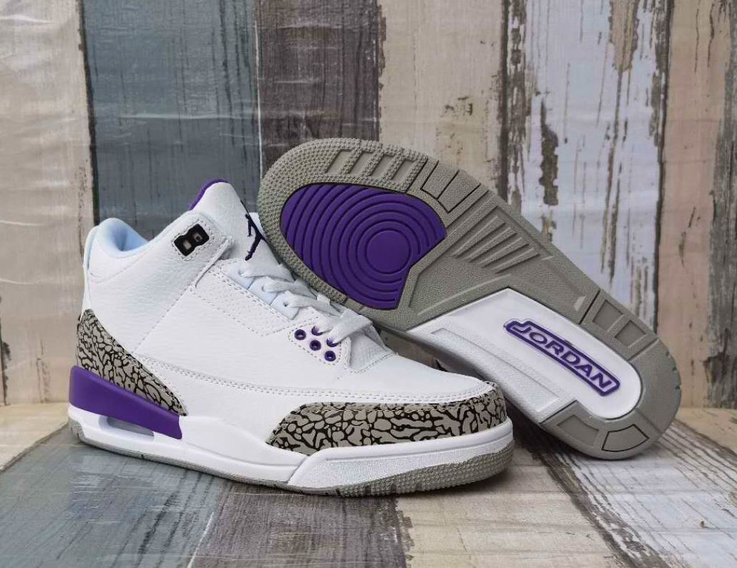 Men Air Jordan 3 White Purple Cement Grey Shoes